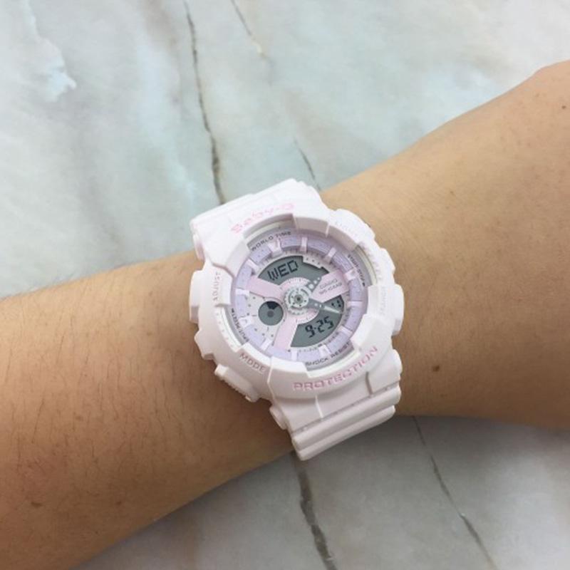 Casio Серия BABY-G спортивные двойной дисплей водонепроницаемые кварцевый механизм ремешок из смолы японские и корейские часы женские часы розовый циферблат BA-110-4A2-person