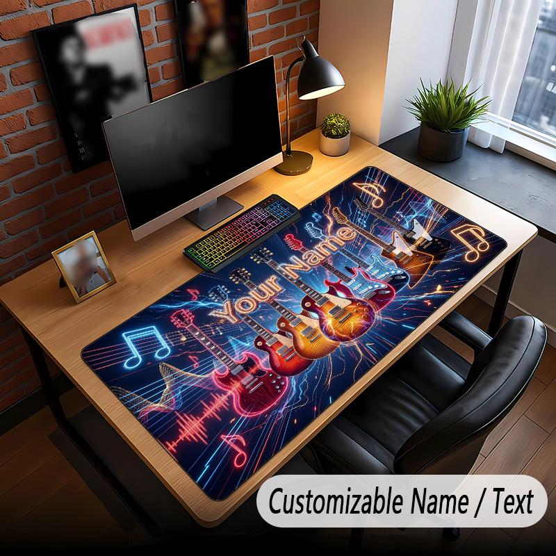 Music Guitar Theme Custom Mouse Pad Personalized With Name Text Customized Desk Mat For Office Home Decor
