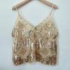 Women's Summer Sequin Beaded Deep V-Neck Crop Cami – Sparkly Sleeveless Layering Tank Top, Sexy Slimming Clubwear