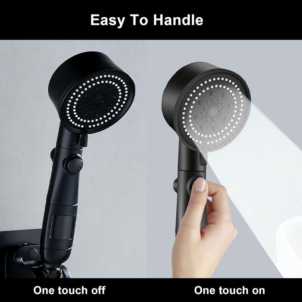 LED handheld showerhead, high-pressure shower head set, three-color water temperature, five spray modes showerhead