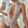 White Lace Open Cross Women Body Suit Crotchless Sexy Temptation Sex Bodysuit V-neck Hot Underwear Adult Erotic Lingerie Pajamas