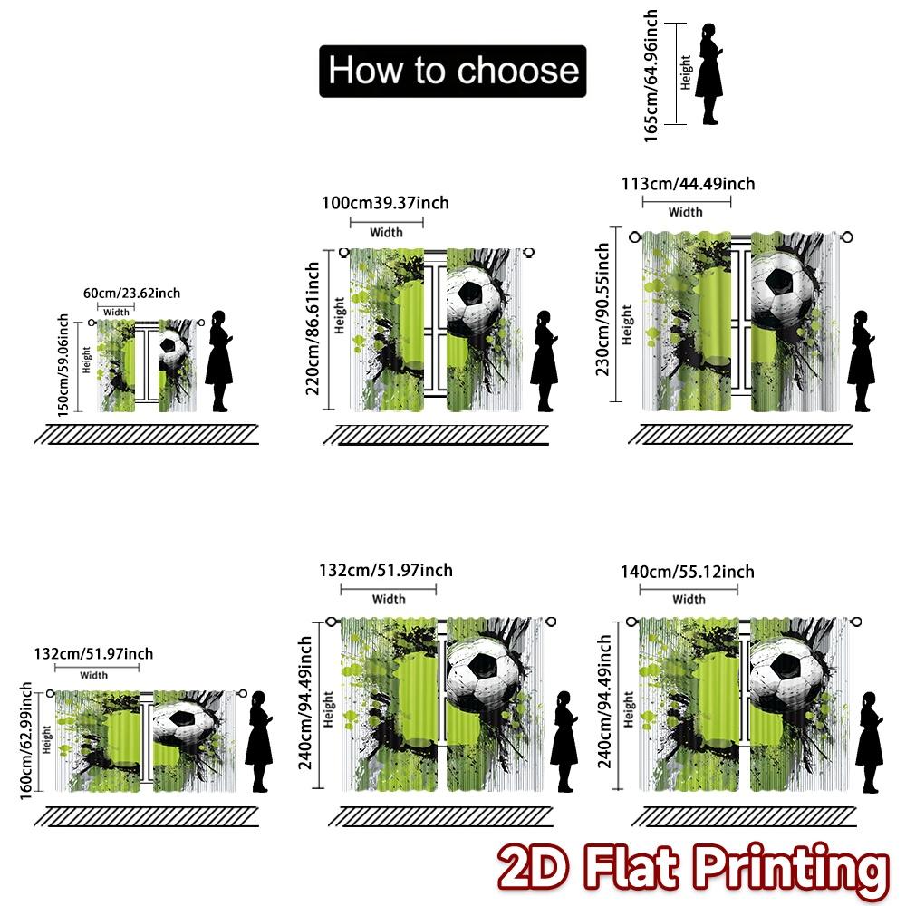 2D flat printing 2pcs Curtain Window Treatment Curtains Soccer Ball Splash Art Digital Printed Polyester Drapes Festive Holiday