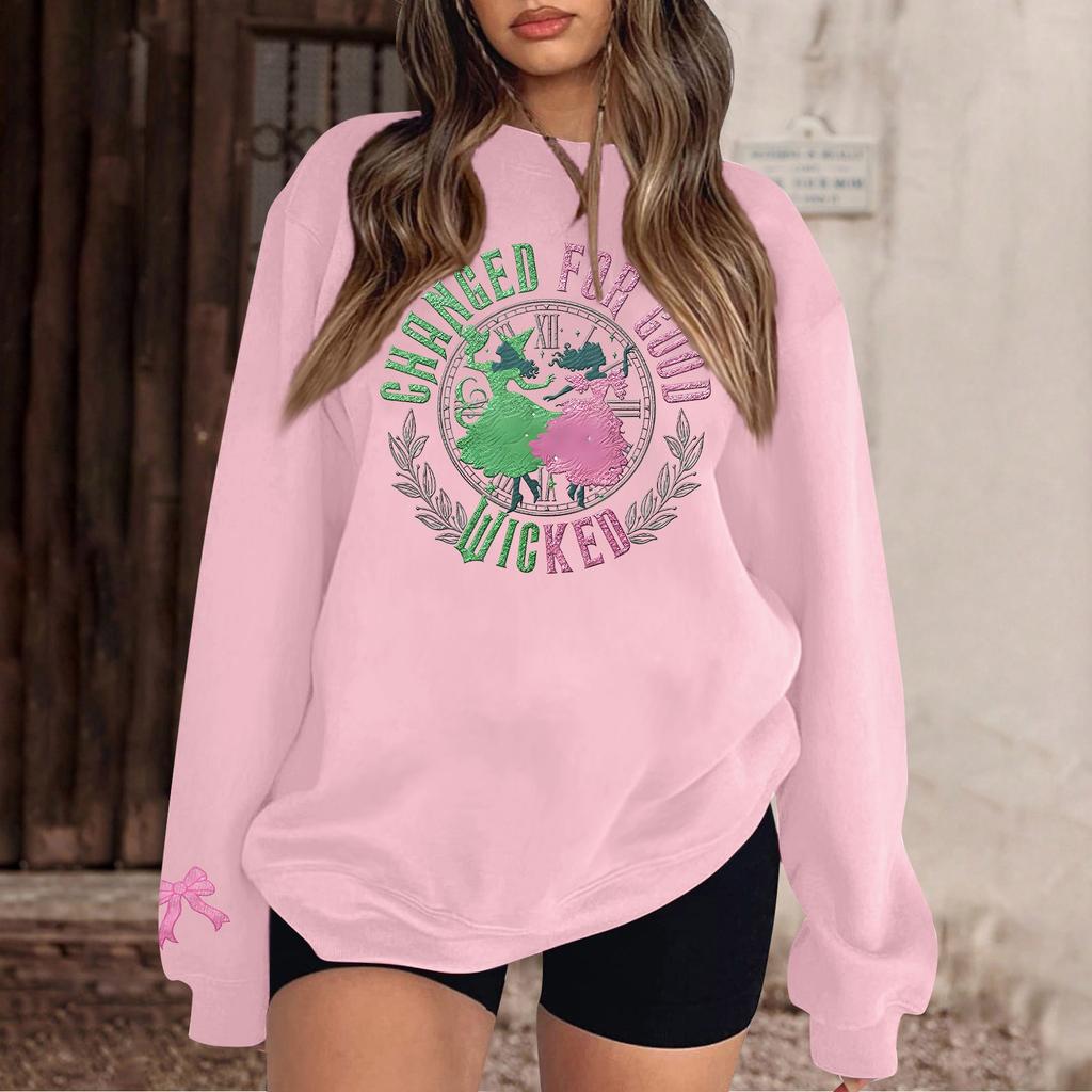 Женская повседневная модная блузка с длинным рукавом и круглым вырезом с принтом и пуловером