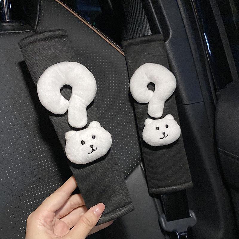 Cute Fluffy Cartoon Cat Car Seat Belt Cover Soft Padded Plush Shoulder Protector No Rubbing for Drivers