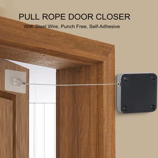 Автоматический доводчик двери со стальной проволокой, регулируемый без перфорации, самоклеящийся, настенный, для ванной комнаты, спальни, раздвижной экран, устройство для закрывания двери