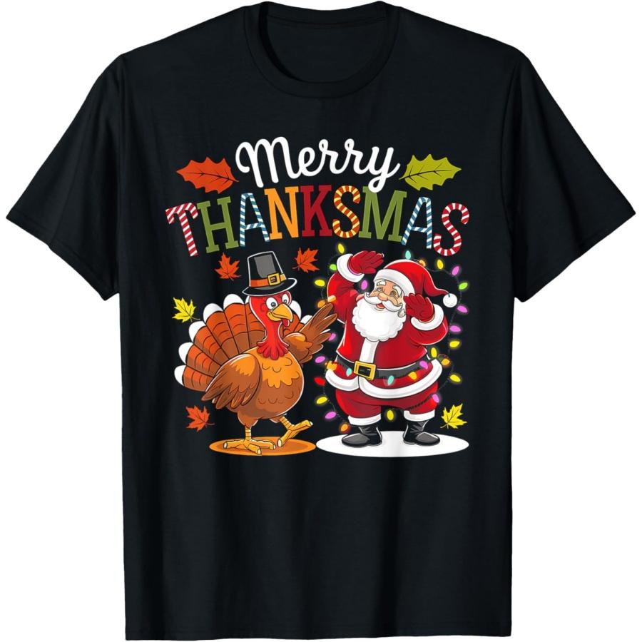 Счастливый Thanksmas День Благодарения Рождество, Футболка с индейкой Сантой, делающим даб