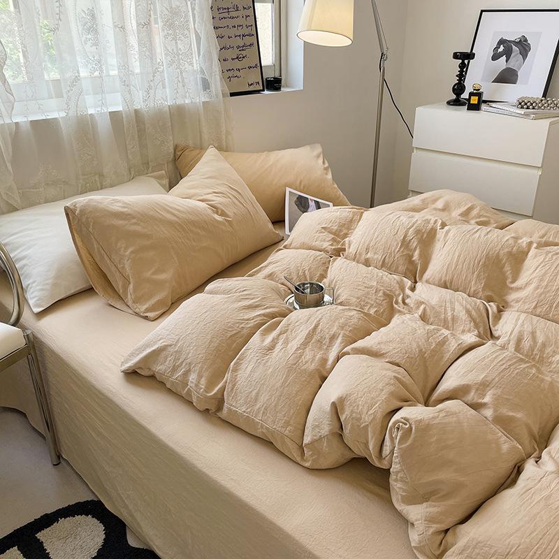 Простыня Пододеяльник Голый Сон Чистый Хлопок Набор из Четырех Предметов Стиранный Хлопок Мягкая Простыня Пододеяльник Однотонное Постельное Белье