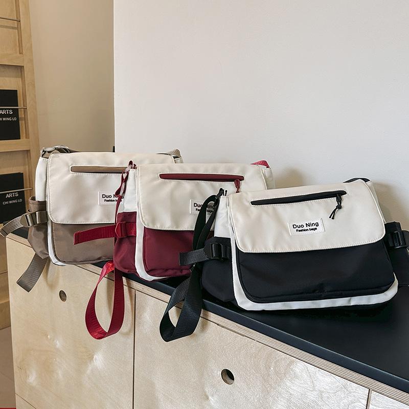 Small Fresh Canvas Color Blocking New Postman Large Capacity Campus Student Make Up Class Crossbody Trendy Personalized Class Backpack