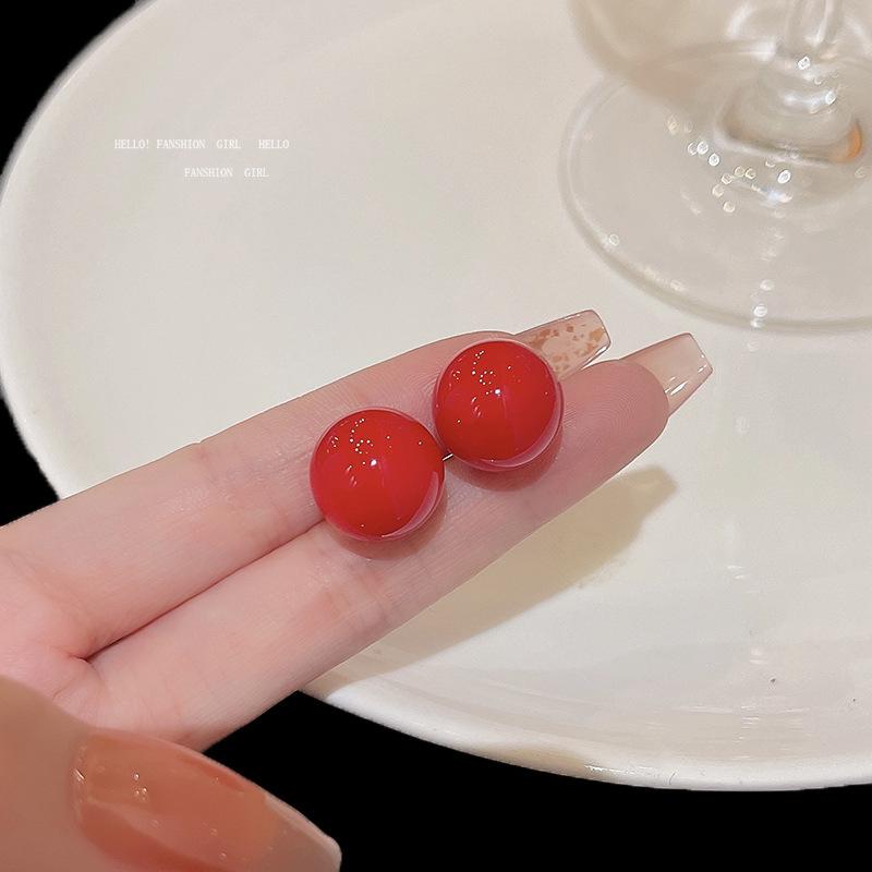 Красные элегантные серьги-гвоздики, подарок девушке, простые винно-красные бобы, серьги-гвоздики Ins, модные универсальные темпераментные сетчатые красные же серьги, украшение для ушей