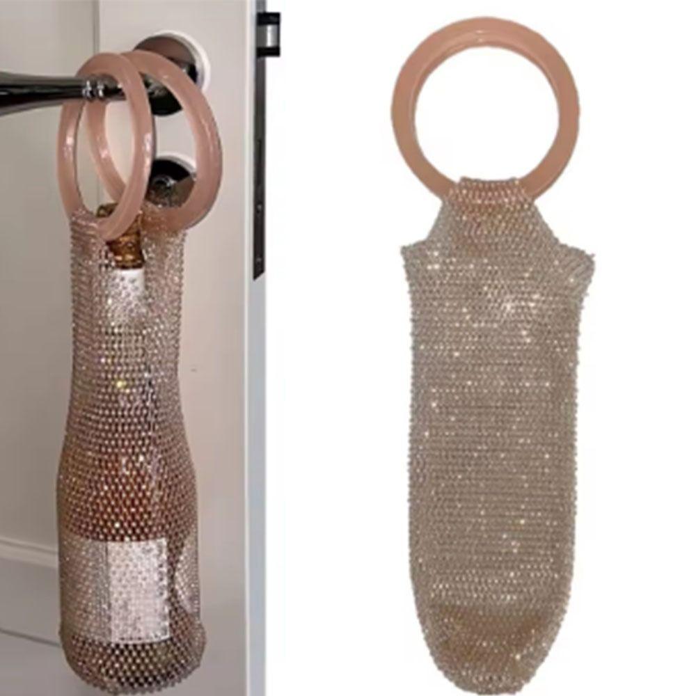 Light Luxury Shiny Wine Bag Rhinestone Mesh Insulated Cup Bag Portable Champagne Pouch Wedding
