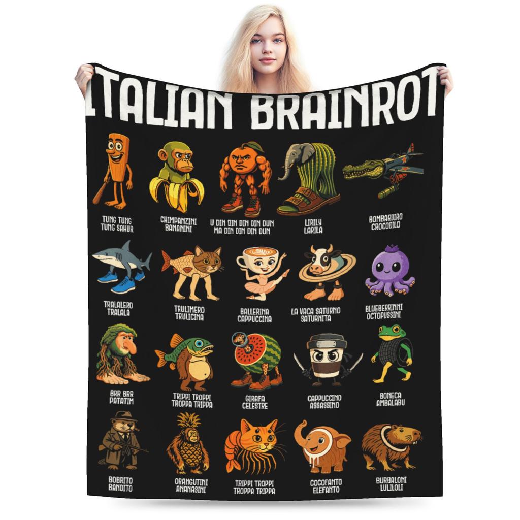 Премиальное итальянское одеяло с дизайном «Brainrot» Дышащее Уютное Для использования круглый год Идея для подарка Одеяло с принтом Ультрамягкое Для домашнего декора