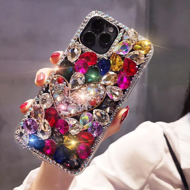 Чехол для мобильного телефона Iphone17Pro подходит для 15 love Xsmax стразы Xr подгибка 16Plus темпераментный полный бриллиант 14.