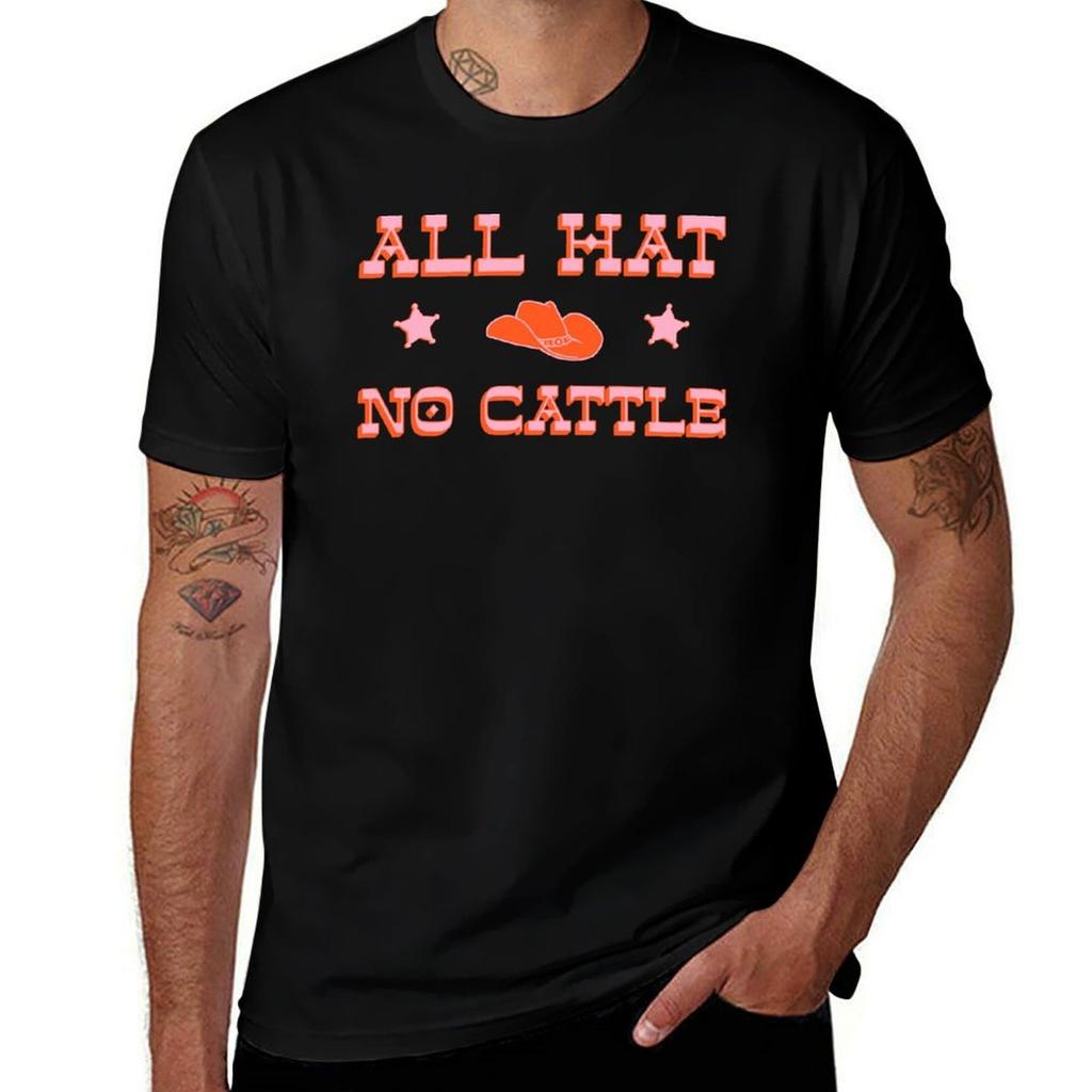 All hat no cattle in pink and orange retro western letters TShirt Street Style Casual Tee Shirt