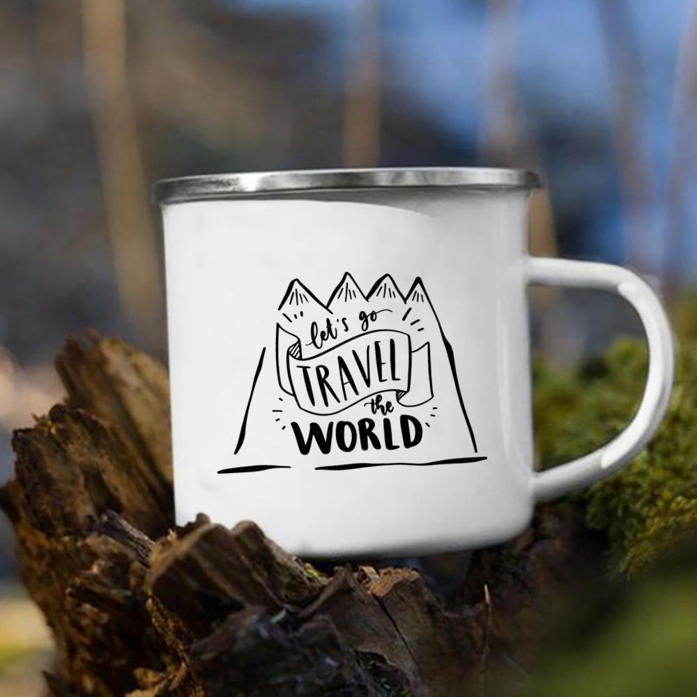 Let's Go Travel The World Camping Enamel Cup Handle Cups Coffee Tea Milk Mugs Party Best Gifts Camping Campfire Coffee Mugs