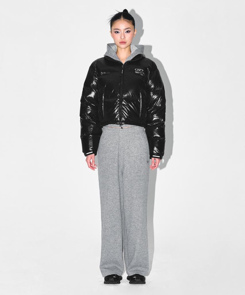 BORN TO WIN W Silver B Glossy Crop Puffer Down [Black]