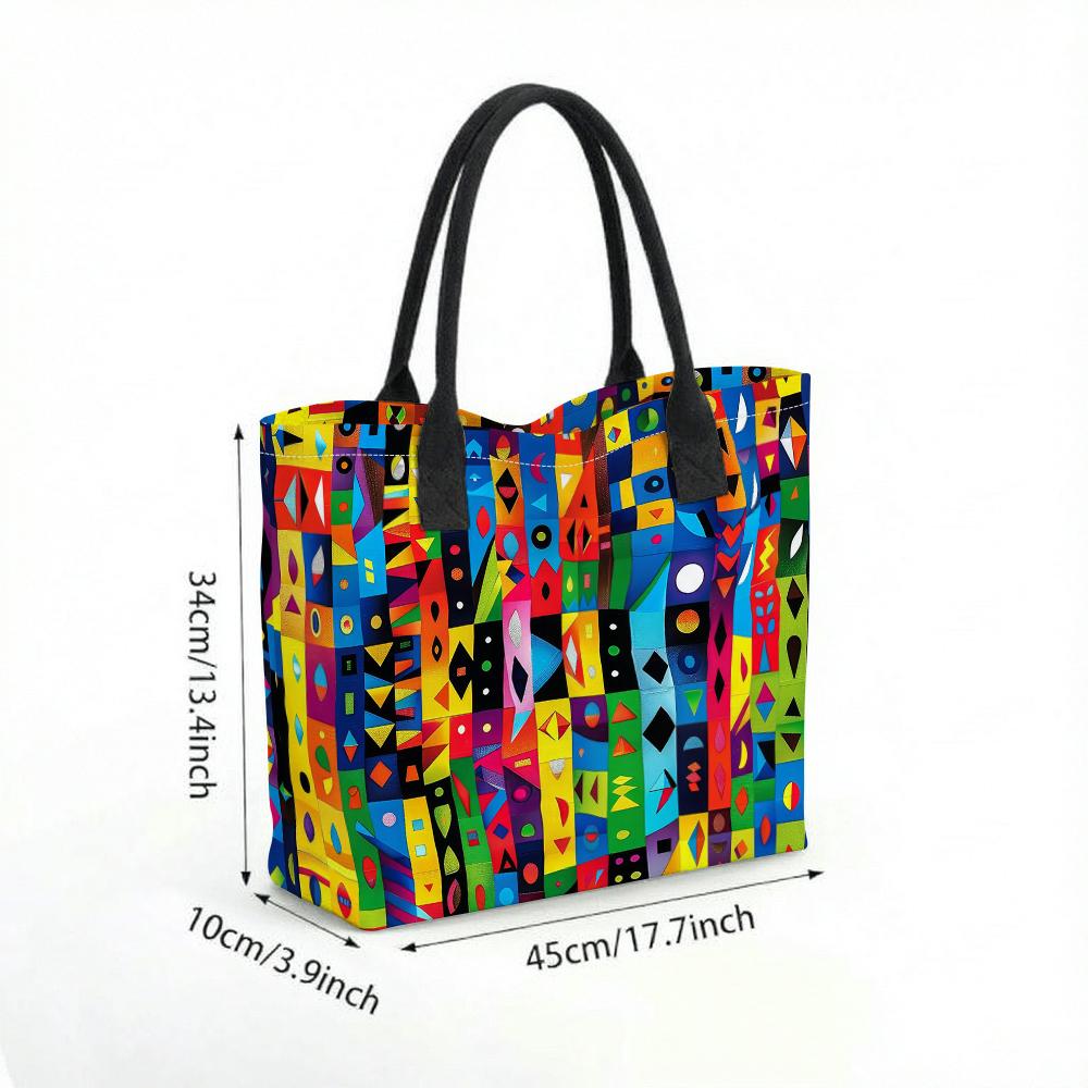 Colorful Geometric Pattern Tote Bag Large Capacity Casual Shoulder Bag for Daily Use Fashionable Portable Handbag
