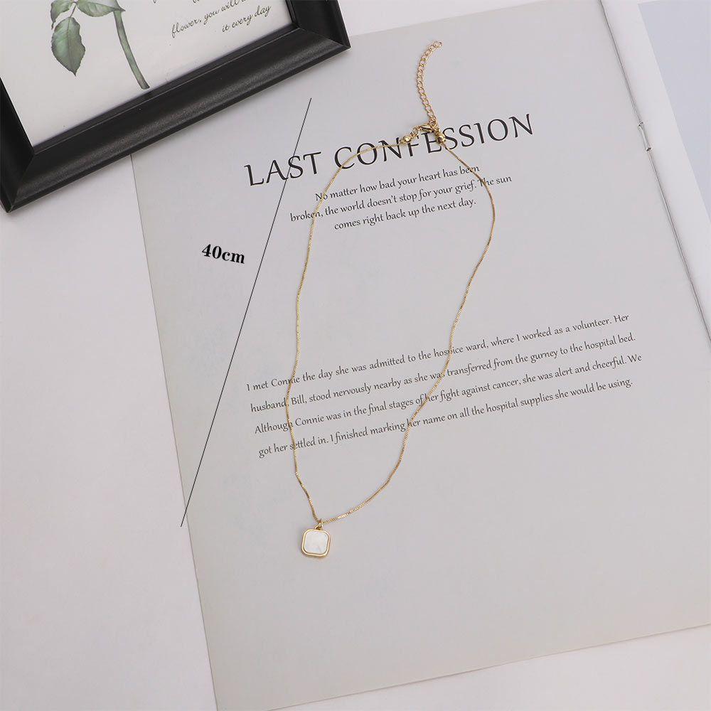 Simple Geometric Square Shell Pendant Necklace For Women Temperament Gold Color Metal Chain Necklace Jewelry