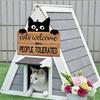 Cat Welcome People Tolerated Sign Front Door Wall Hanging Wooden Plaque Hanger Black Kitten Doorplate Decoration Festival Present