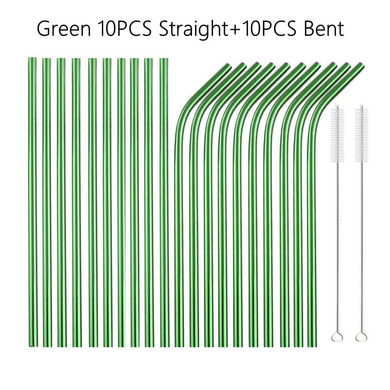 6*215mm 10 Colors Eco-friendly Reusable Metal Straws Set 304 Stainless Steel Drinking Straw Cocktail Party Favor Bar Accessory