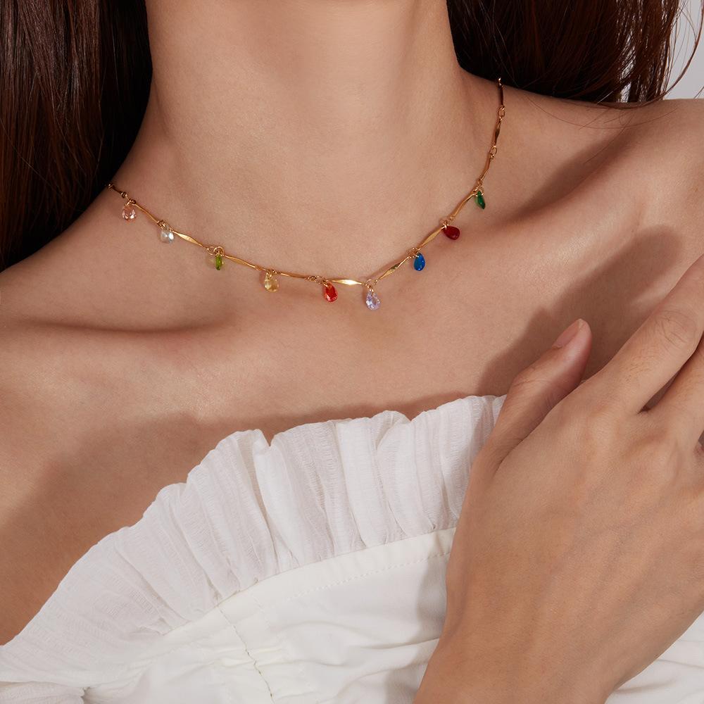 Европейская и американская персонализированная цепочка на ключицу с кисточками и кристаллами, модное ожерелье из нержавеющей стали для женщин