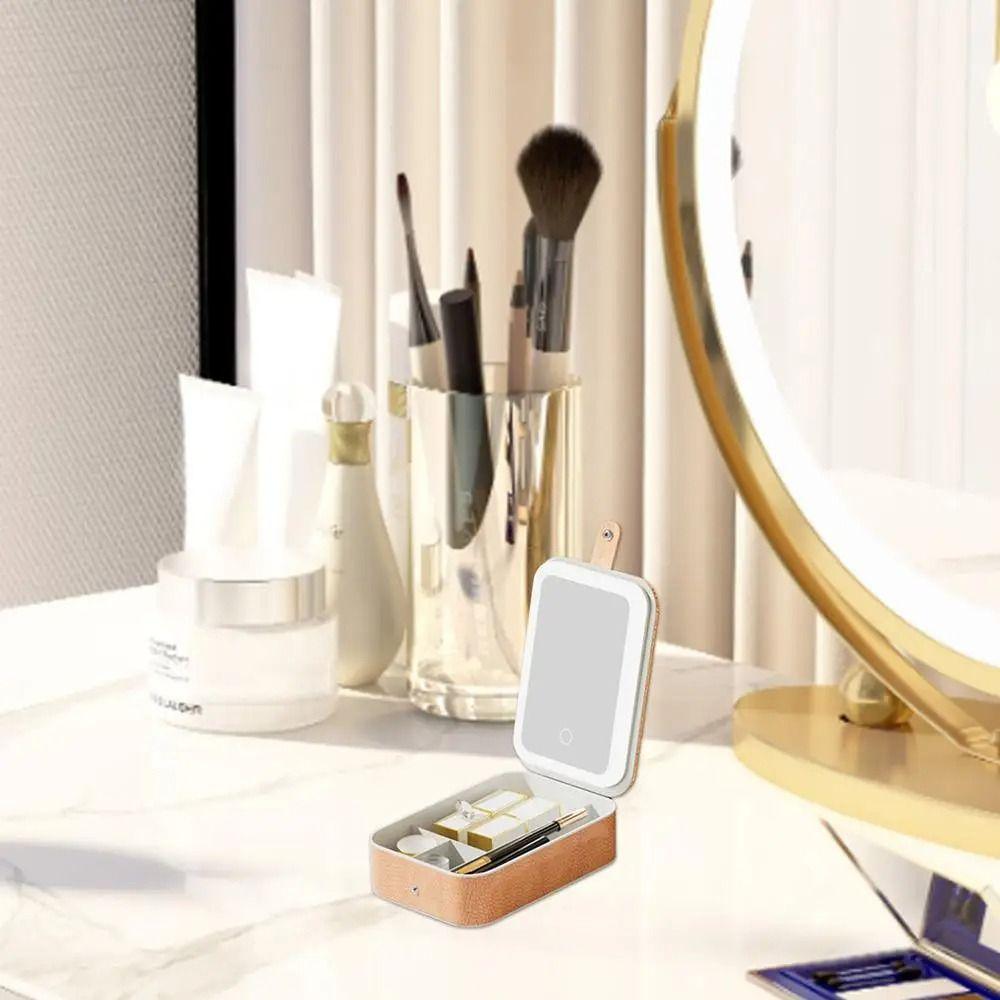 Multi-functional Cosmetics and Jewelry Box Three-color Light LED Makeup Mirror Travel