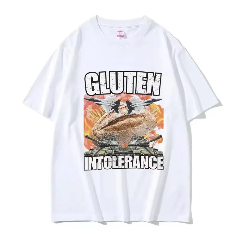 Funny Gluten Intolerance Meme Graphic T Shirt Unisexs Women Retro Fashion Short Sleeve Tshirts Harajuku Oversized Breathable Top