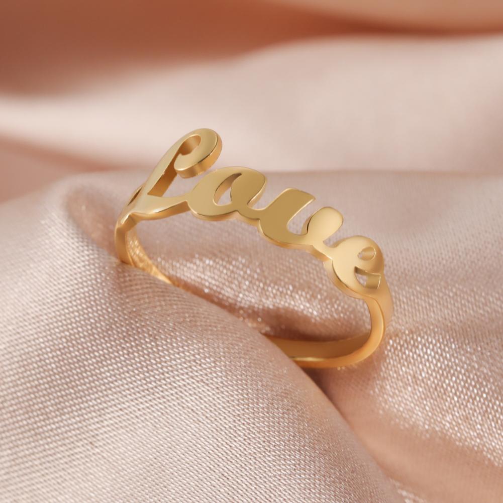 Love Letter Rings for Beloved Stainless Steel Gold Birthday Wedding Women Ring Jewelry Gifts