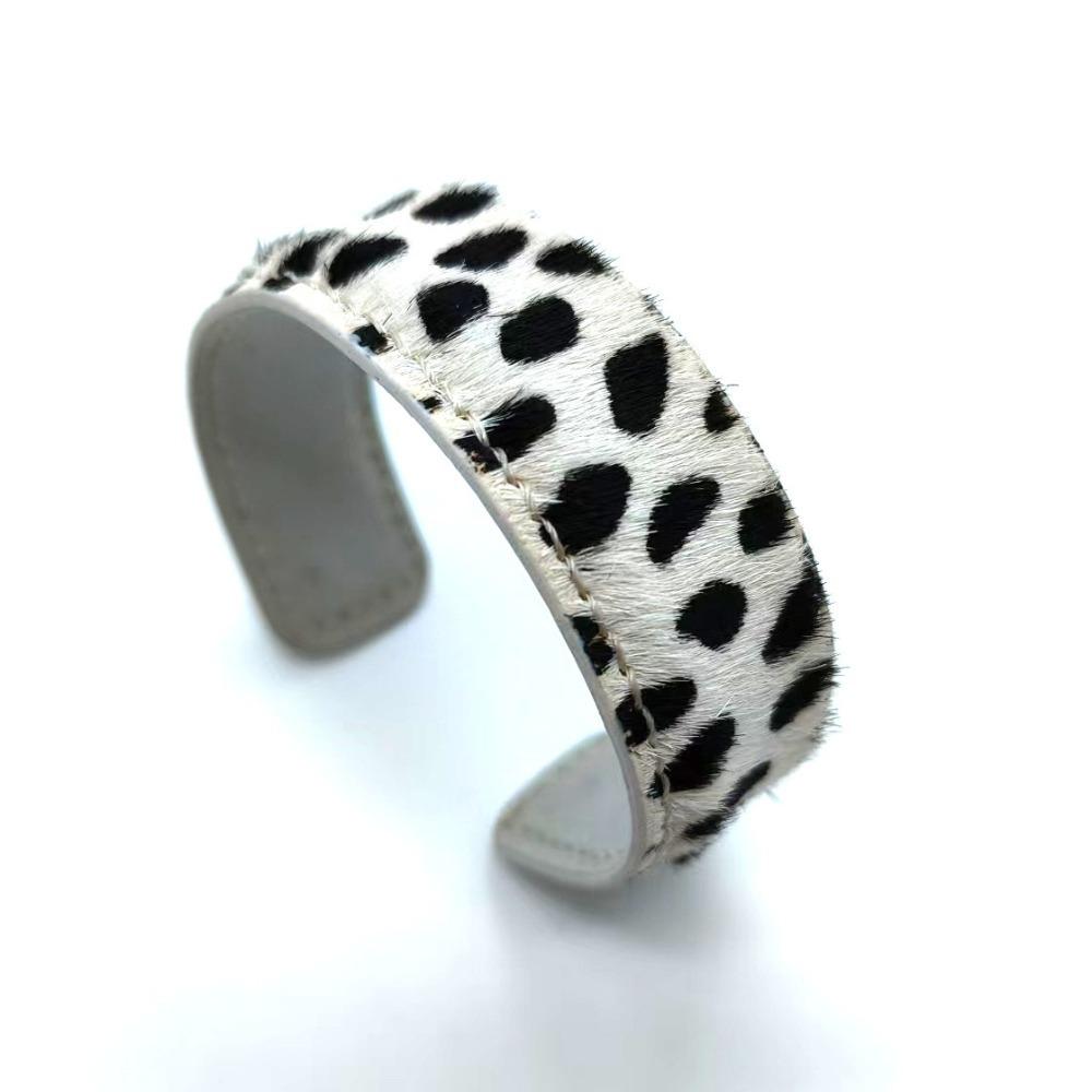 Пушистый браслет из натуральной кожи и конского волоса, прошитый, открытый браслет в форме буквы С, браслет-манжета с леопардовым принтом, подарок