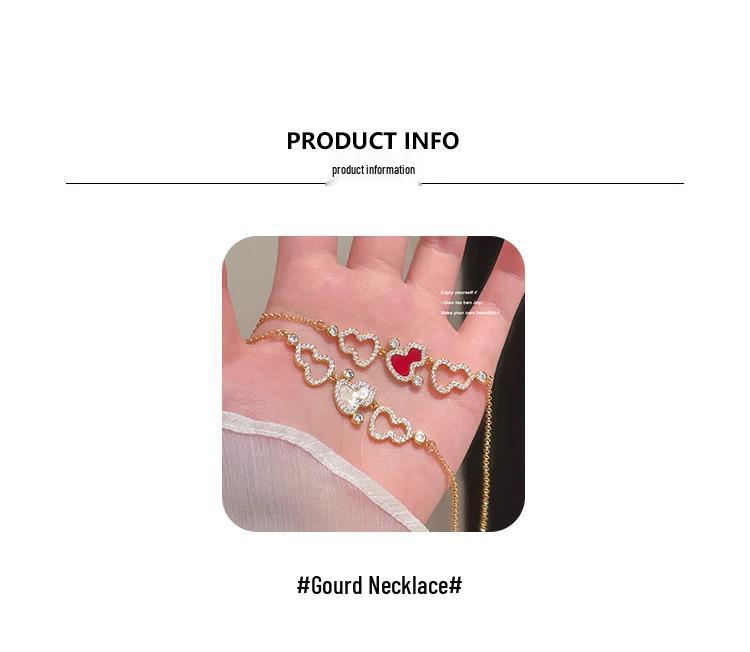 Gourd Necklace: White Mother-of-Pearl & Burgundy Gold On Luxurious Clavicle Chain with Sparkling Diamond Texture