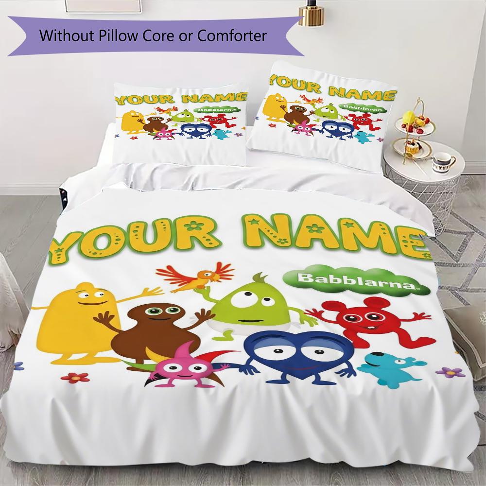 Custom Name Babblarna Pattern Bedding uilt Set uilt Cover Pillowcase Home Decoration Birthday Gift (1*duvet cover+2*pillowcase without core)