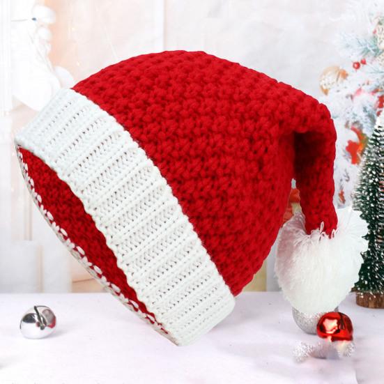Christmas Hat Knitted White Pompom Handmade Flanging Thermal Dress Up Costume Accessories Woolen Yarn Women Men Unisex Santa Claus Cap for Outdoors