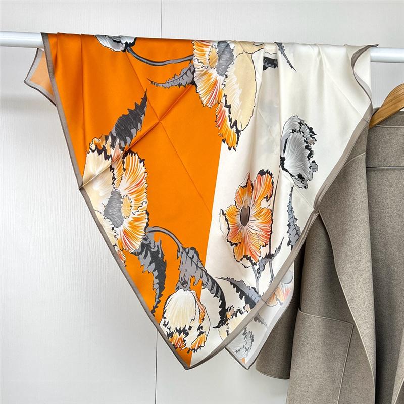 88*88cm 100% Mulberry Silk Retro Floral Garden Oil Painting Pattern Square Scarf Thin Sunblock Beach Towel Shawl Neckerchief