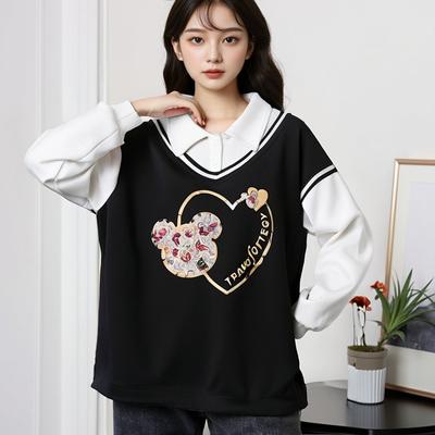 Плюс Размер Женская Осень Новый Дизайн Sense of Niche Splicing Толстовка В Стиле Колледжа