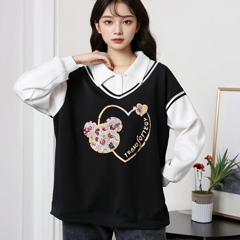 Плюс Размер Женская Осень Новый Дизайн Sense of Niche Splicing Толстовка В Стиле Колледжа