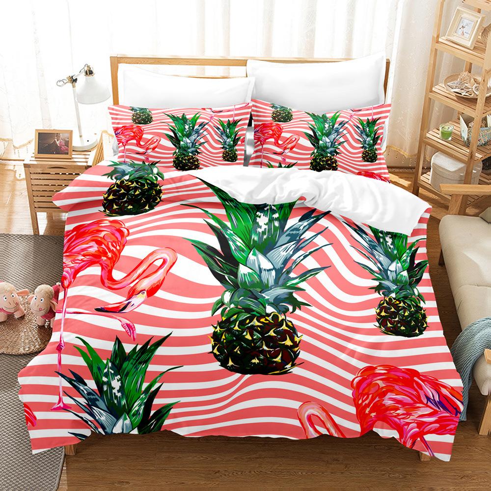 Комплект пододеяльника Фламинго Кинг/Квин Сайз Постельное белье с принтом тропических растений и цветов для детей Полиэстеровый чехол для одеяла