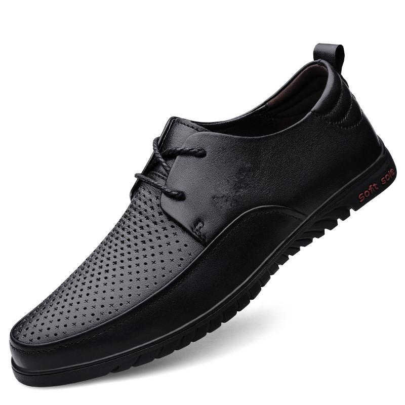 Fashion Genuine Leather Men Business Shoes Fashion Men's Oxford Shoes Lace-Up Male Breathable Casual Shoes Spring Summer Flats Sneakers