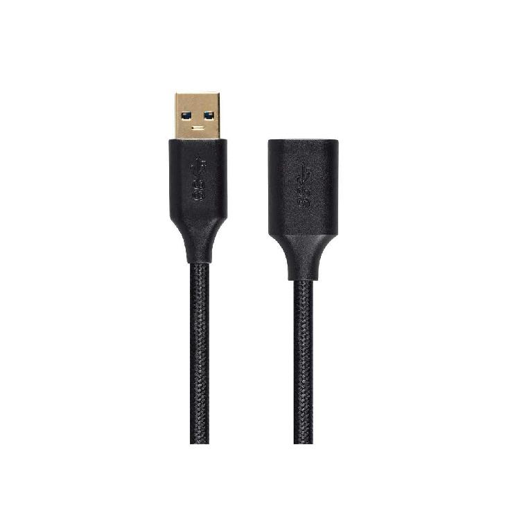 Monoprice USB 3.0 Premium Extension Cable - Type-A Male to Type-A Female, Braided Nylon Jacket, 3 Feet, Black