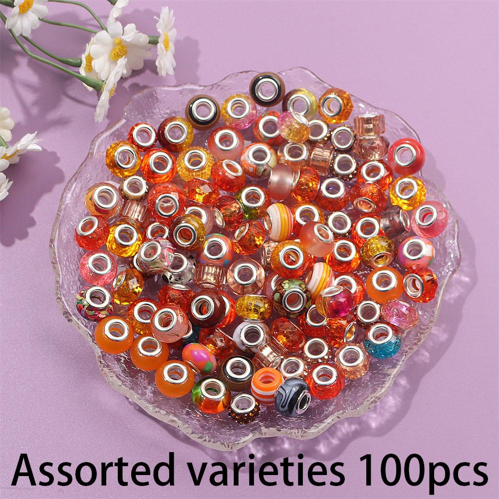 30/50/100pcs European Craftsmanship Large Hole Beads Orange Interval Beads DIY Garden Beads, Bead Keychains, Necklaces Bracelets Jewelry Making