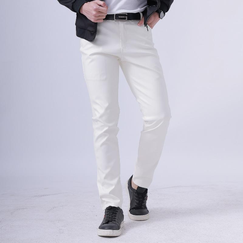 Мужские Эластичные Модные Тонкие Однотонные Кожаные (ПУ) Длинные Брюки Slim Fit