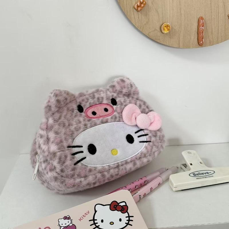 Кавайный пенал Hello Kitty Плюшевый Мультяшный Большой Вместимости Канцелярский Косметичка Многофункциональная Сумка для Хранения Подарок