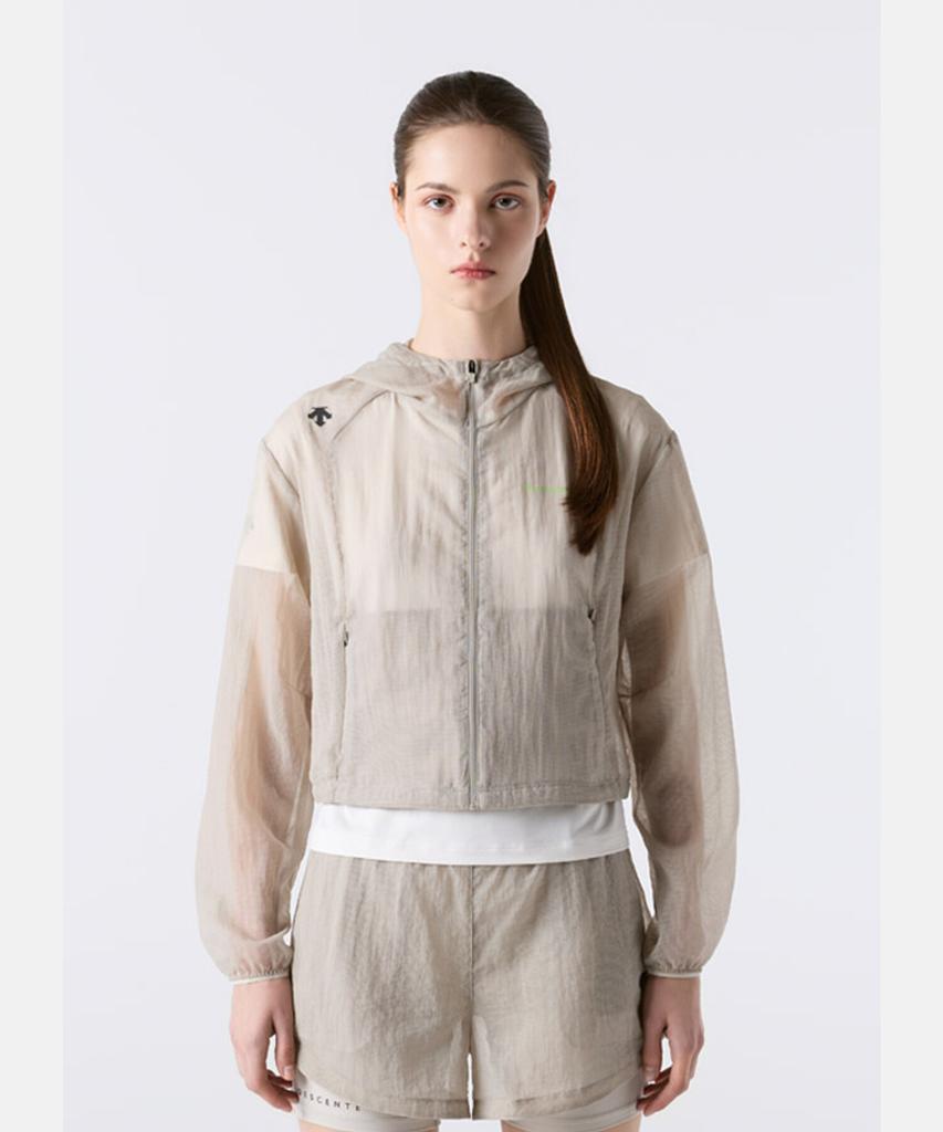 Descente Women'S Running Semi-Crop Windbreaker Jacket Dark Beige Sr122Rwb31