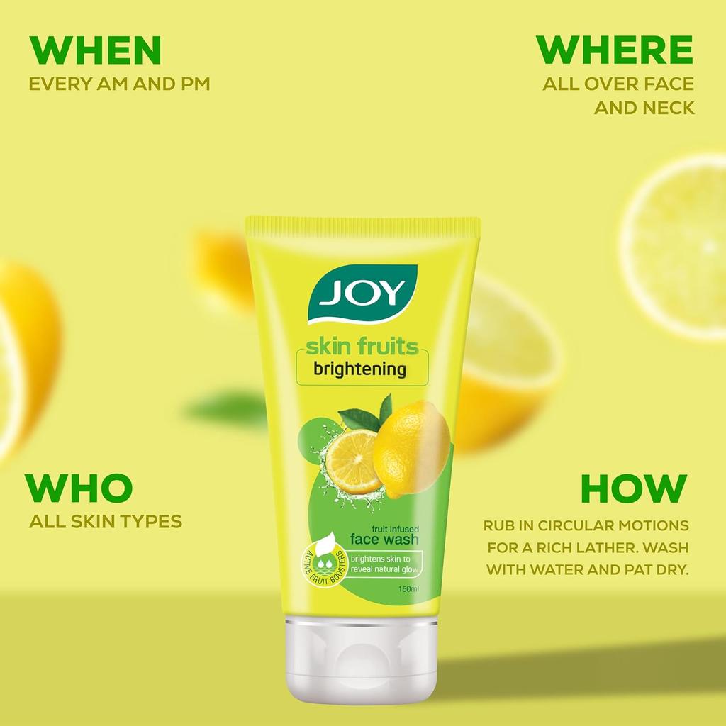 JOY Skin Fruits Lemon Brightening Face Wash 100ml Pack of 1 with Vitamin C for Glowing and Smooth Skin