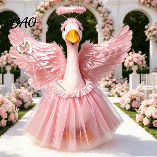 Outfit for Porch Goose Statue 1 Set Angel Outfit, Devil Costume, Feather Wings Skirt Party Costume Headband Wand Set, Fits Home Yard Lawn Decor