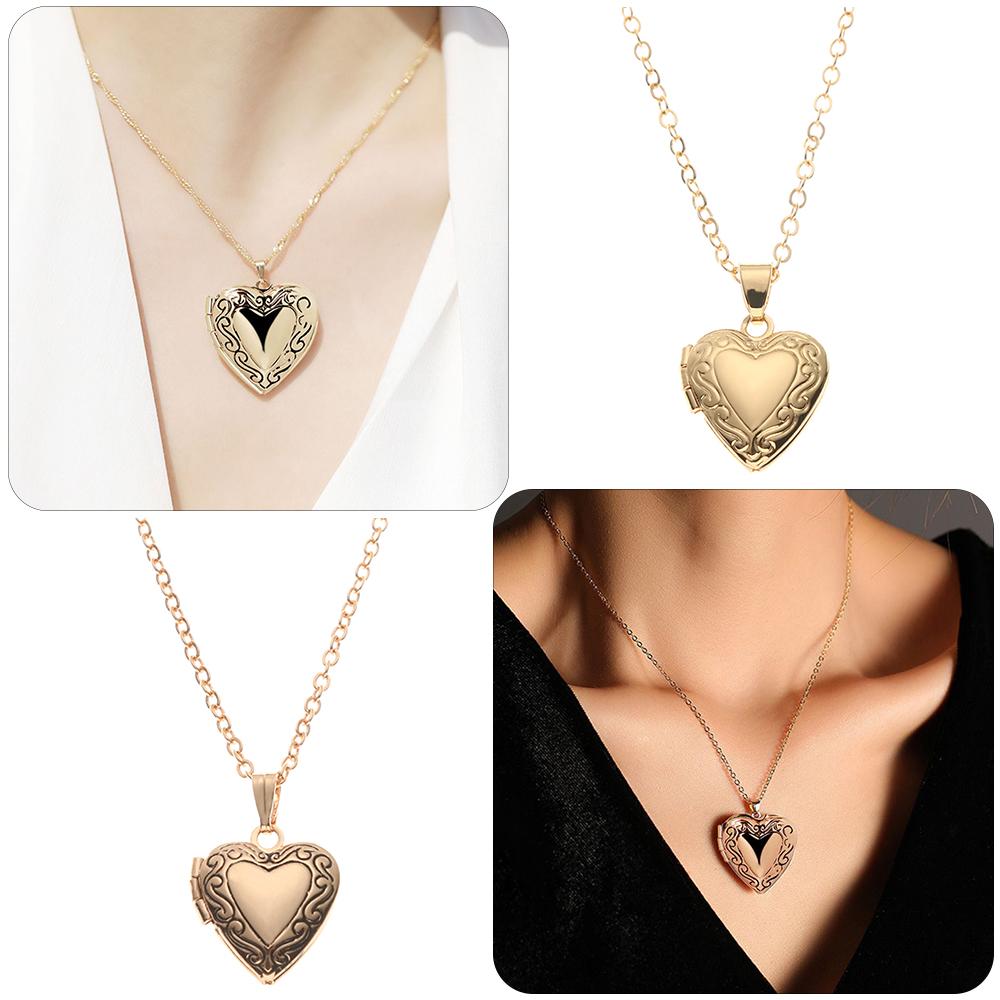 Lover Chain Jewelry Forever and Always Carved Heart Shaped Pendant Photo Picture Locket Necklace