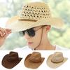 Wide Brim Straw Cowboy Hat with Adjustable Chin Strap Woven Sun Hat for Women Men