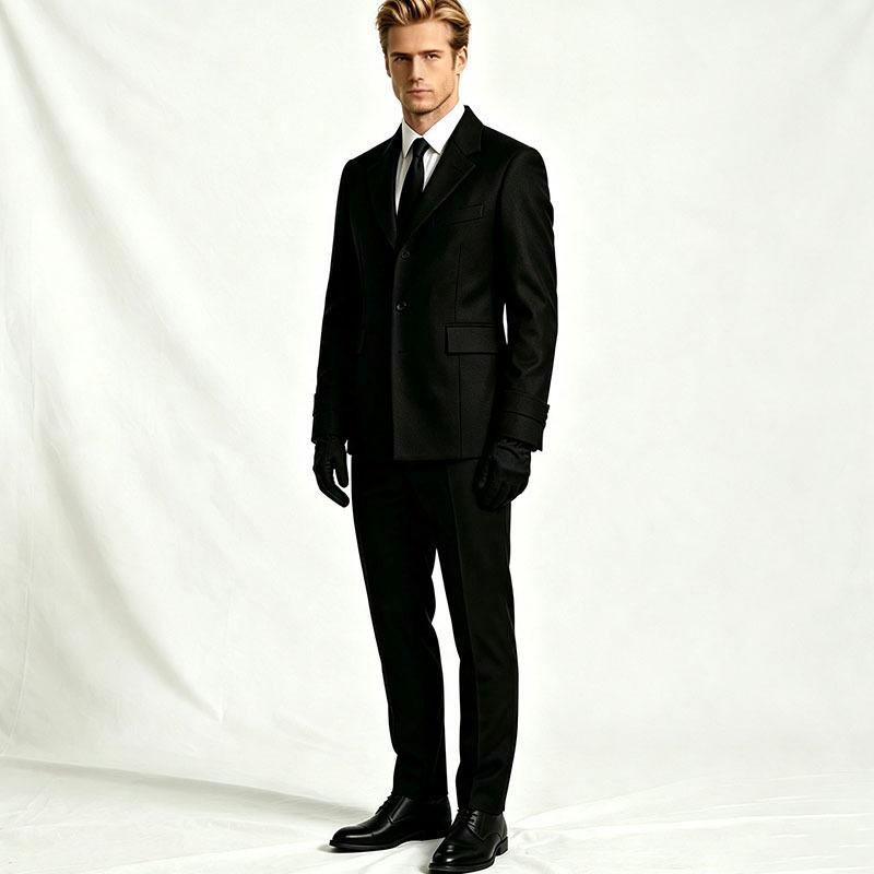 Men Black Suit Outfit Long Trench Coat Vest Shirt Tie Gloves Full Set Halloween Carnival Party Cosplay Costume for Adult Men