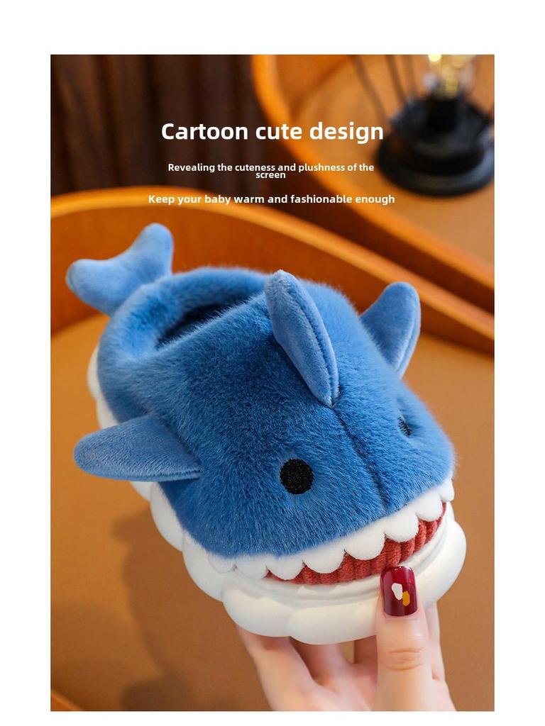 Тапочки из хлопка с рисунком акулы для мальчиков: Мягкая, теплая, нескользящая зимняя обувь для ношения в помещении