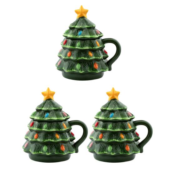 Christmas Tree Mug 16oz, Nostalgic Themed Lidded Tumbler for Coffee Hot Drinks Holiday Gift for Kids Friends Home Office Use