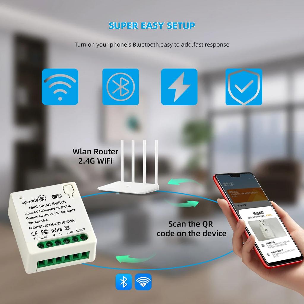 Работа с Matter 16A WiFi мини-смарт-переключатель Сквозное отключение Двойная розетка Удаленное управление Таймер HomeKit Alexa