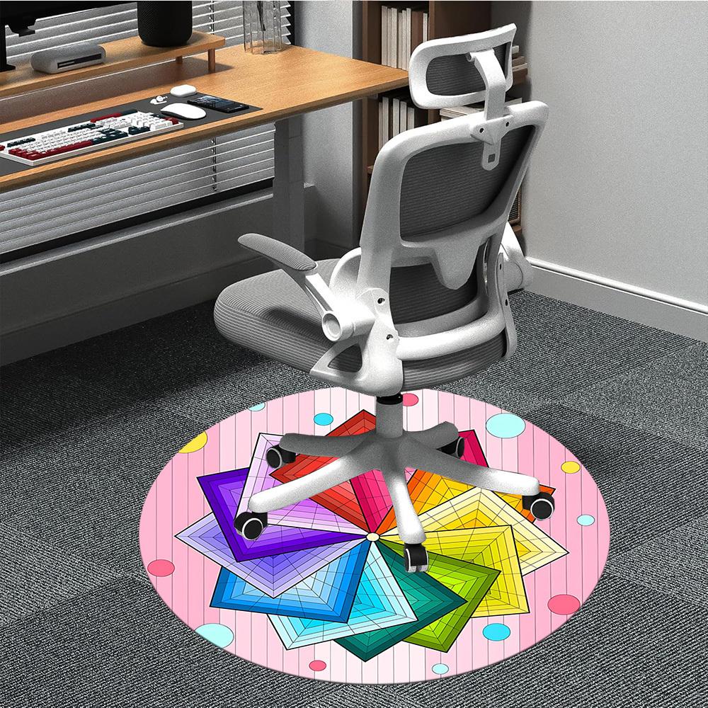 1pc Color Wheel Mandala Chair Carpet for Office, Round Polyester Mat, Indoor Decor for Office, Washable Non-slip Carpet yy251219054